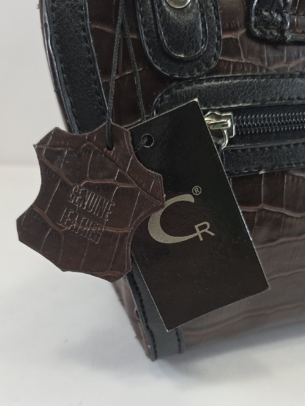 CR Western Croc Embossed Brown Black Shoulder Bag Y2K Purse - Picture 7 of 15